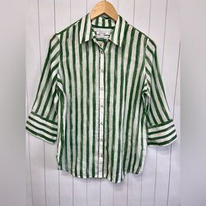 Chico’s - 100% Linen Striped 3/4 Sleeve Button Down - Size 4